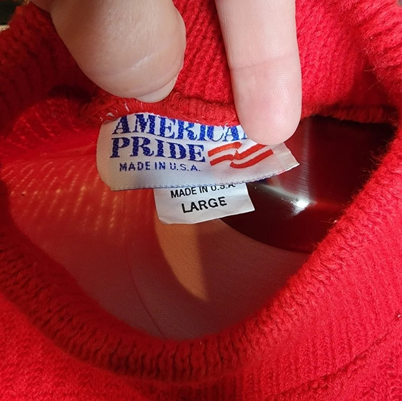 Vintage American Pride Red & White Mock Turtleneck Sweater USA Made Size Large - Picture 11 of 16